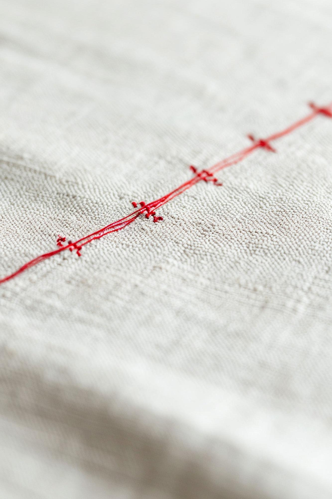 close-up embroidered sampler with geometric stitches